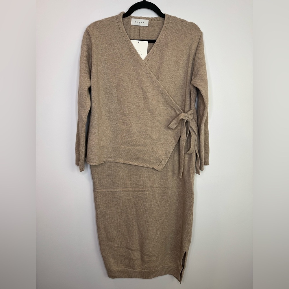 Olive clothing Tan wool blend layer Sweater Dress